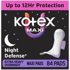 Kotex Overnight Maxi Pads, Wings, Extra Heavy, 84 Count, 3 Packs of 28