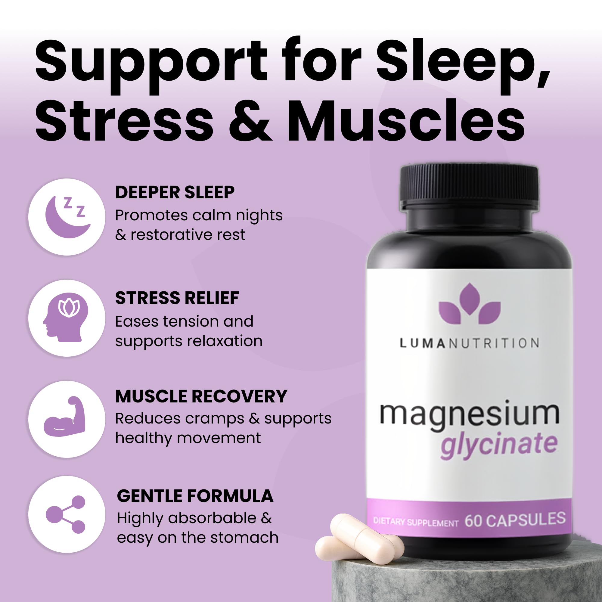 Luma Nutrition Magnesium Glycinate 1000mg Supplement - 60 Capsules