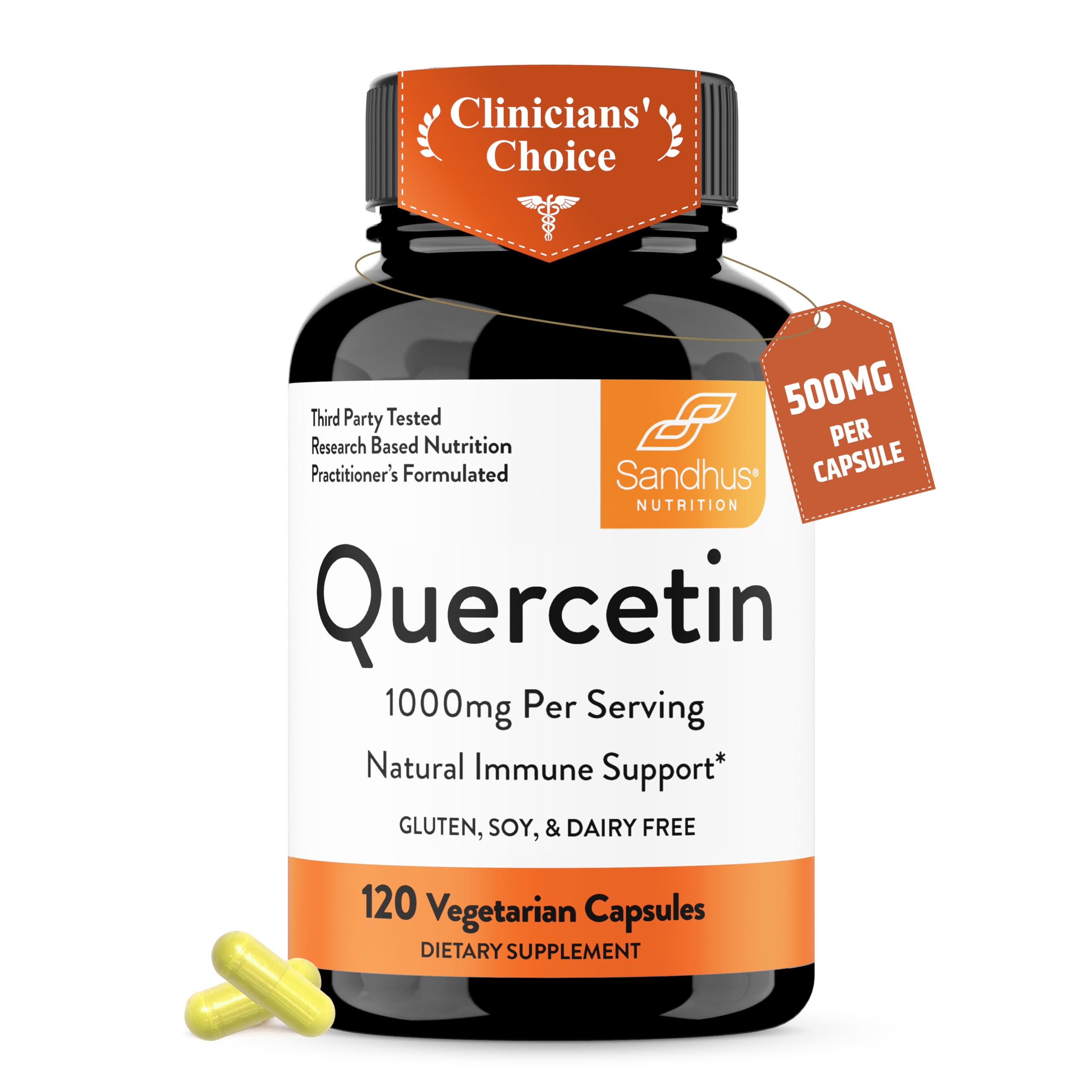Sandhu's Quercetin 500mg Capsules 1000mg Per Serving 240 Ct Vegetarian | Immune Support Quercitin Supplements Gluten-Free Antioxidant For Circulatory Health 120 Servings By Sandhu's