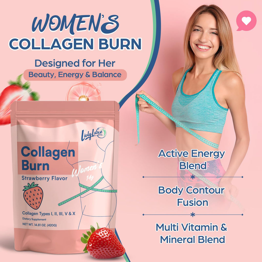 LivLyLuxe Multi Collagen Burn Powder for Women, Peptides for Weight Loss