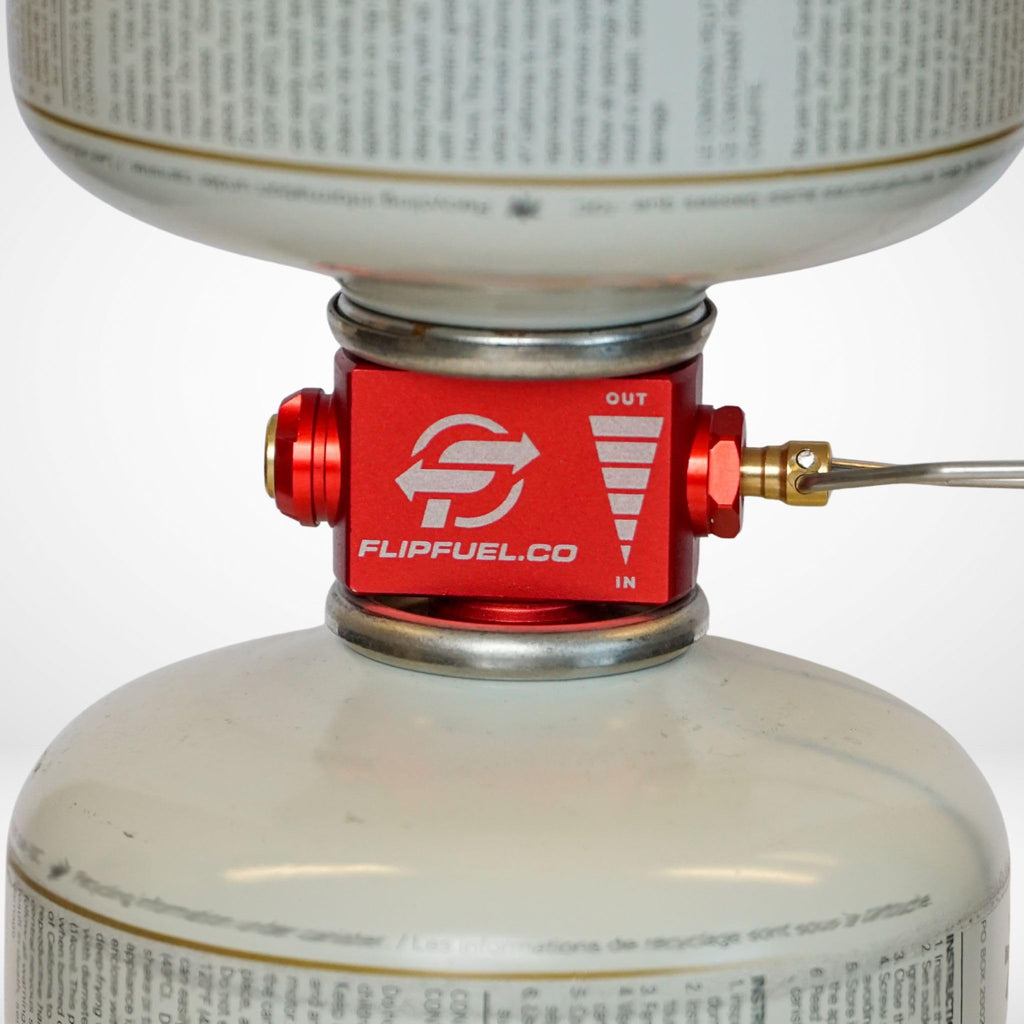 FlipFuel Fuel Transfer Device for Backpacking & Camping – Isobutane Canister Refill Adapter with Flow Control Valve