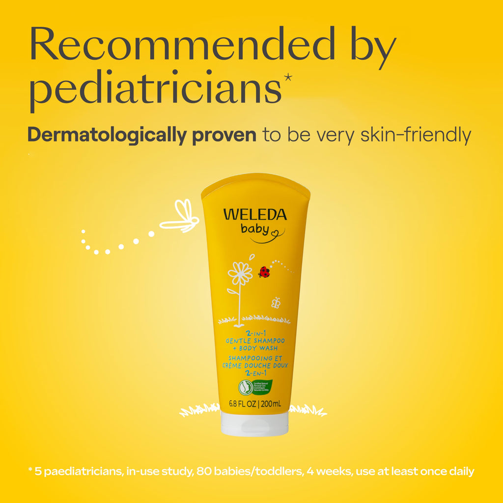 Weleda Baby Calendula 2-in-1 Gentle Shampoo and Body Wash, 6.8 Fluid Ounce, Plant Rich Cleanser with Calendula and Sweet Almond Oil