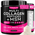 Multi Collagen Powder Type I II III V X, Hydrolyzed Collagen Peptides | With MSM, Glucosamine Chondroitin, Hyaluronic Acid & Vitamin C to Support Skin, Hair, Nails & Joint Health, Unflavored