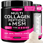 Multi Collagen Powder Type I II III V X, Hydrolyzed Collagen Peptides | With MSM, Glucosamine Chondroitin, Hyaluronic Acid & Vitamin C to Support Skin, Hair, Nails & Joint Health, Unflavored