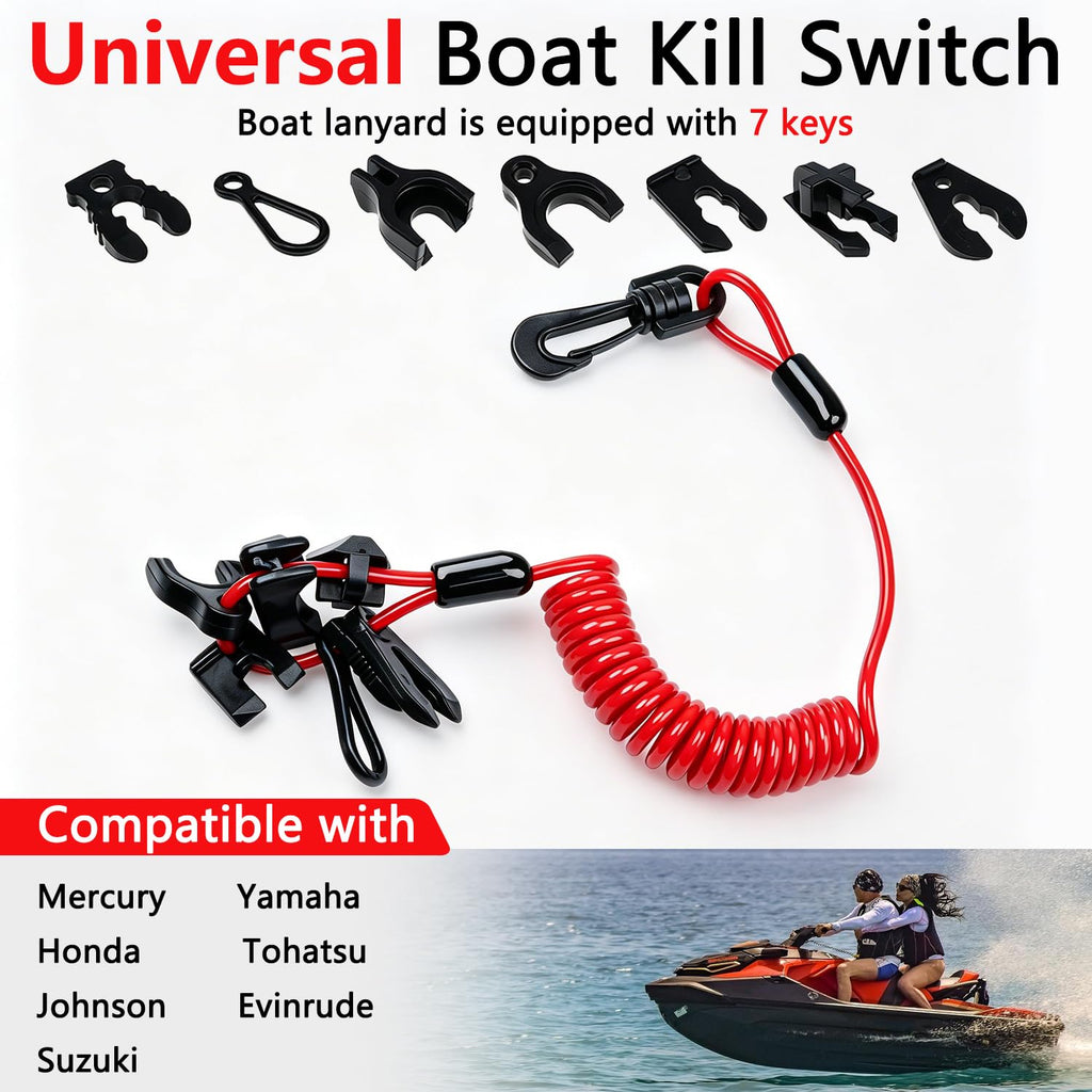 Universal Boat Safety Lanyard Kill Switch with 7 Keys