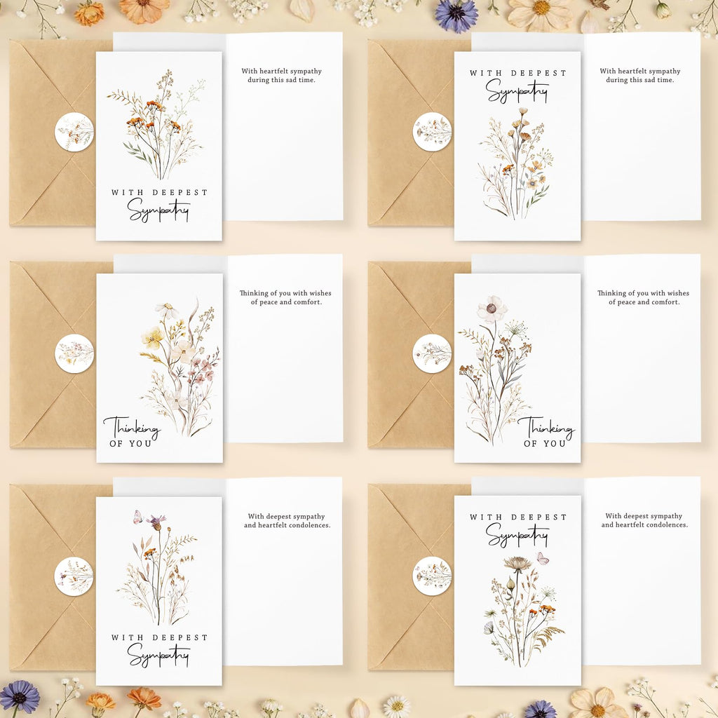 24 Pcs Bulk Sympathy Cards with Envelopes, Condolence Cards with 6 Designs