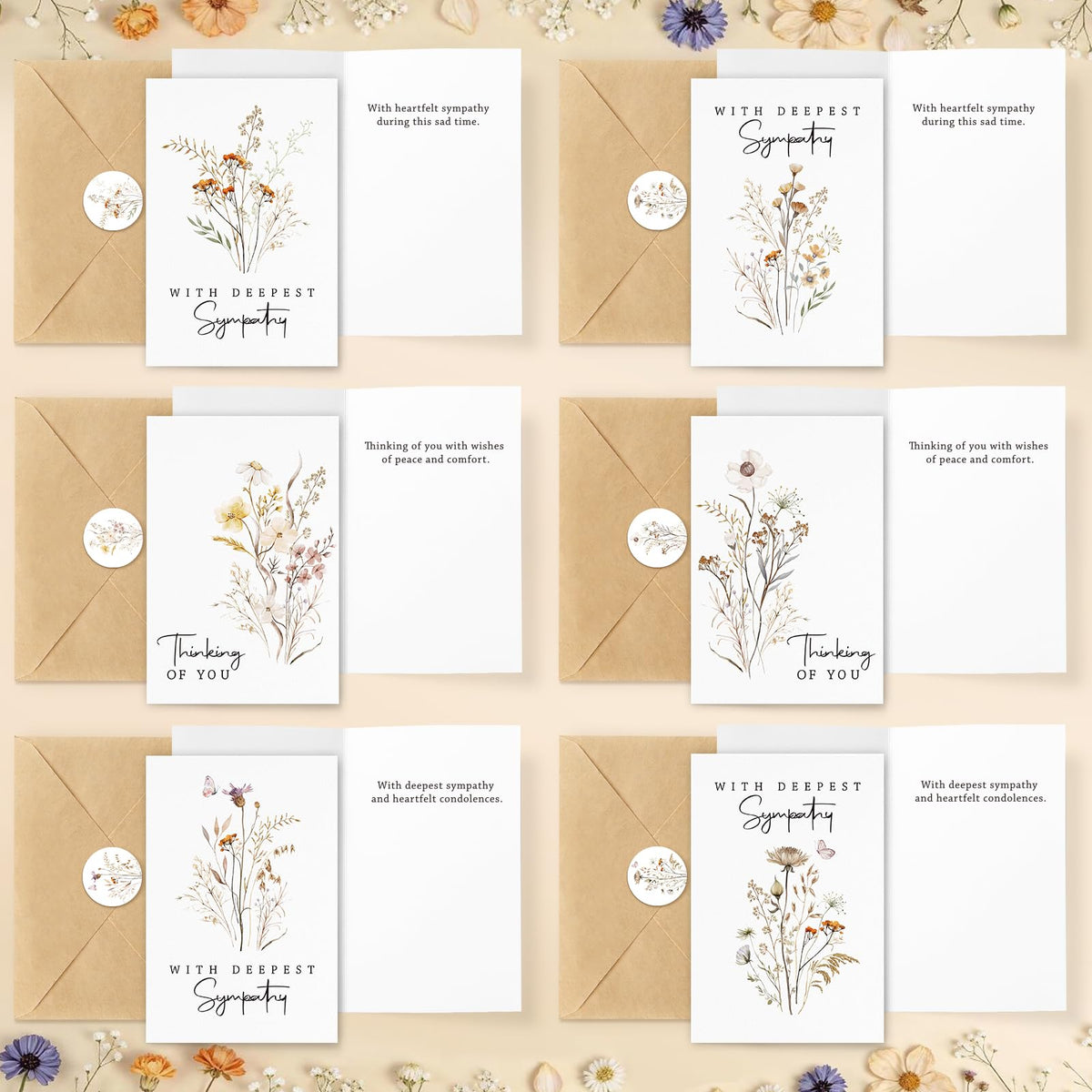 24 Pcs Bulk Sympathy Cards with Envelopes, Condolence Cards with 6 Designs