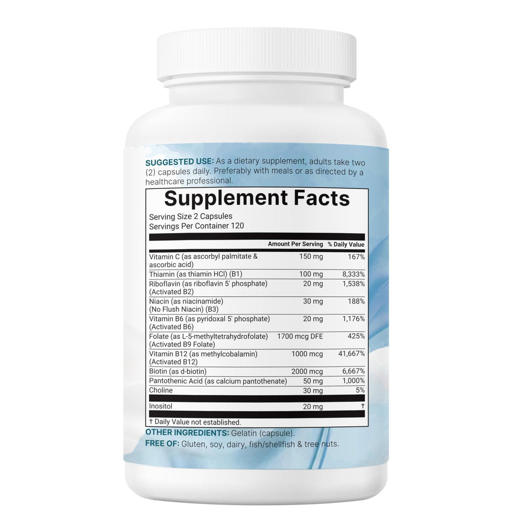 Micro Ingredients Pure Methylated B Complex Vitamins, 240 Capsules | 11-in-1 with Methylfolate, Methylcobalamin B12 & P5P + Fat-Soluble Vitamin C, Choline & Inositol. Filler Free, Non-GMO.