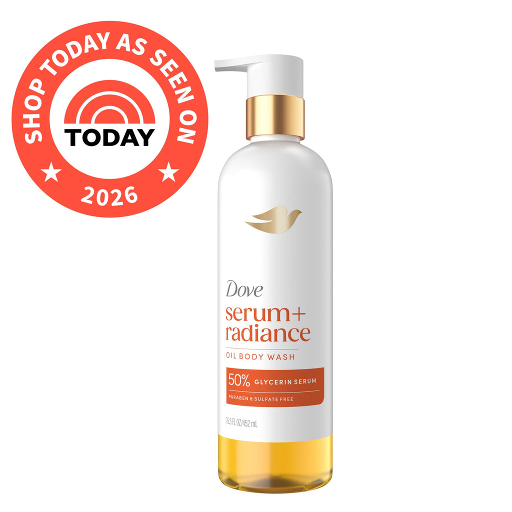 Dove Serum+Shower Oil Body Wash Radiance, Jojoba & Monoi Flower, 15.3 fl oz | Hydrating shower oil body wash with glycerin serum for soft, radiant skin without greasy residue.