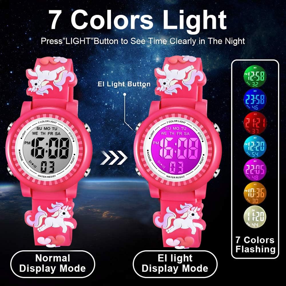 Buy now Venhoo Kids Watches 3D Cartoon Waterproof 7 Color Lights Toddler Wrist Digital Watch with Alarm Stopwatch for 3-10 Year Girls Little Child at indiglob india