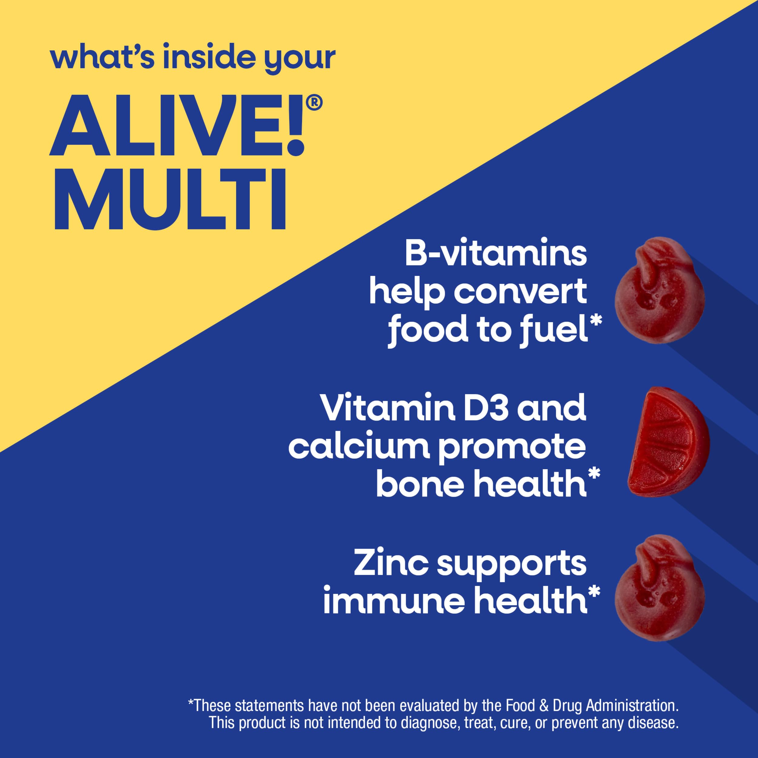 Nature's Way Alive! Men’s Multivitamin Gummy, Vitamin A, C, D3, Zinc, 60 ct | Daily Vitamin Gummies for Men, Supports Cellular Energy Metabolism, Immune Health, Muscle Function*, Vegetarian