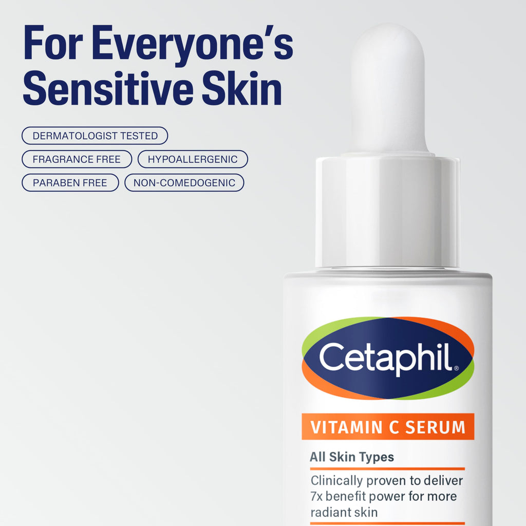 Buy now Cetaphil Vitamin C Serum, Visibly Reduces Look of Dark Spots and Hyperpigmentation, Formulated with Niacinamide, Designed for Sensitive Skin, Fragrance Free, Dermatologist Tested, 1oz at indiglob india