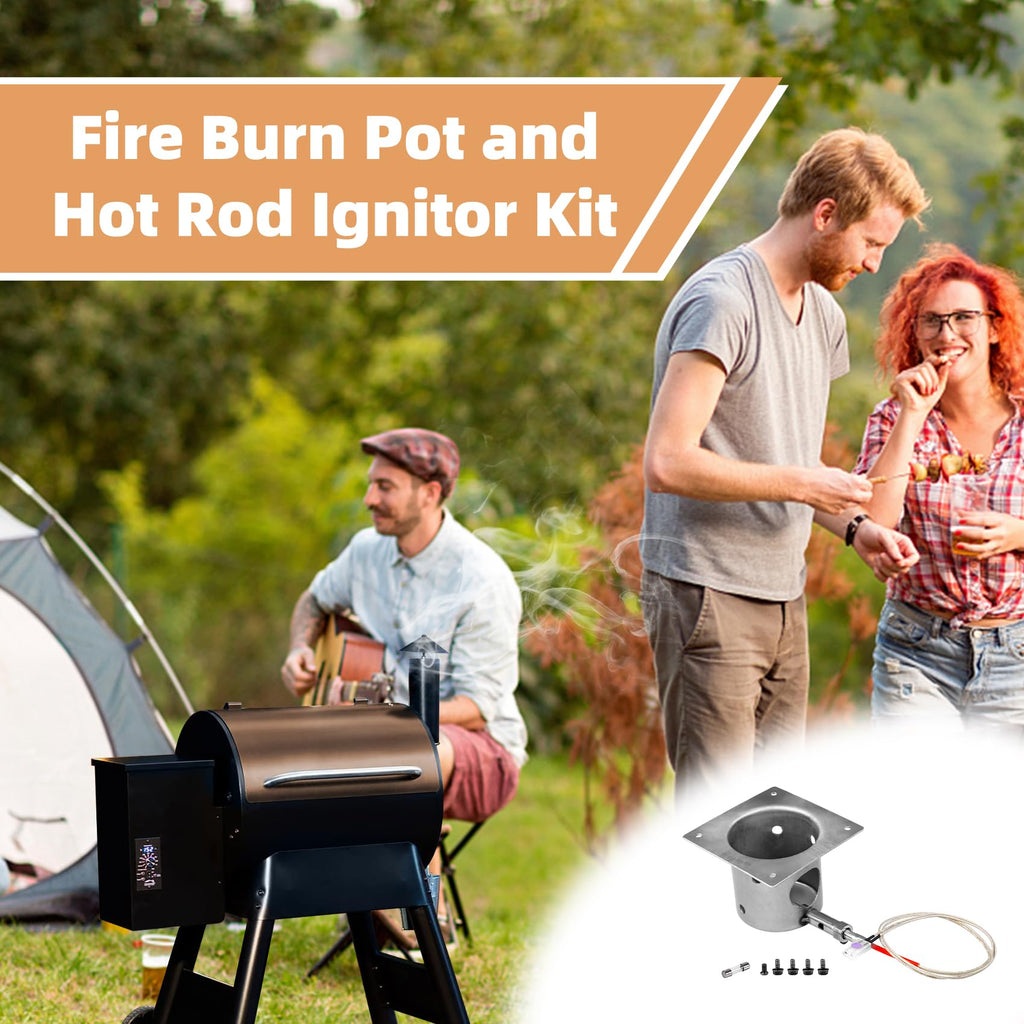 Fire Burn Pot and Hot Rod Ignitor Kit Replacement Parts for Traeger & Pit Boss Wood Pellet Grill Smoker, Fire Burner Pot with Screws and Fuse