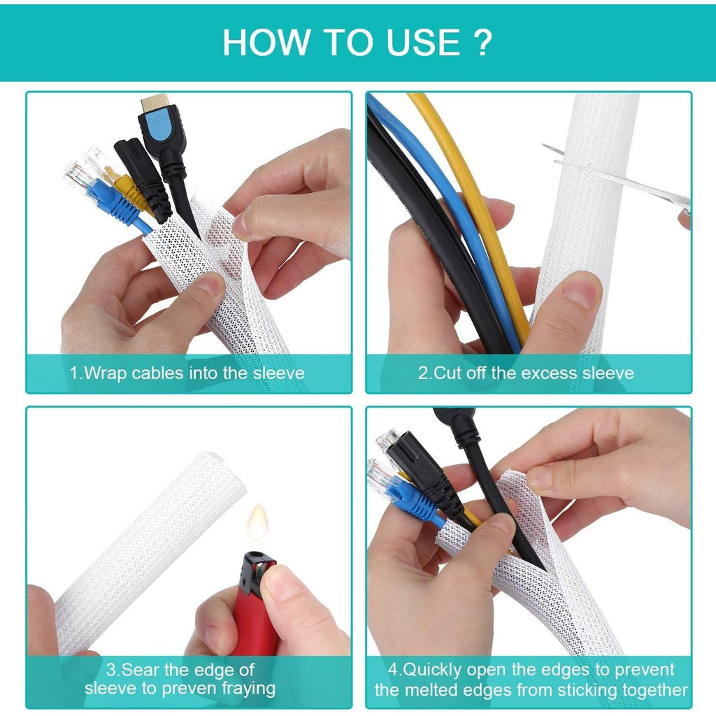 Buy now 6.6ft - 4/5 inch White Cable Sleeve, Cable Organizer for Desk PC TV Computer, Wire Protector Cable Wrap Cover, Cord Management for Home Office at indiglob india