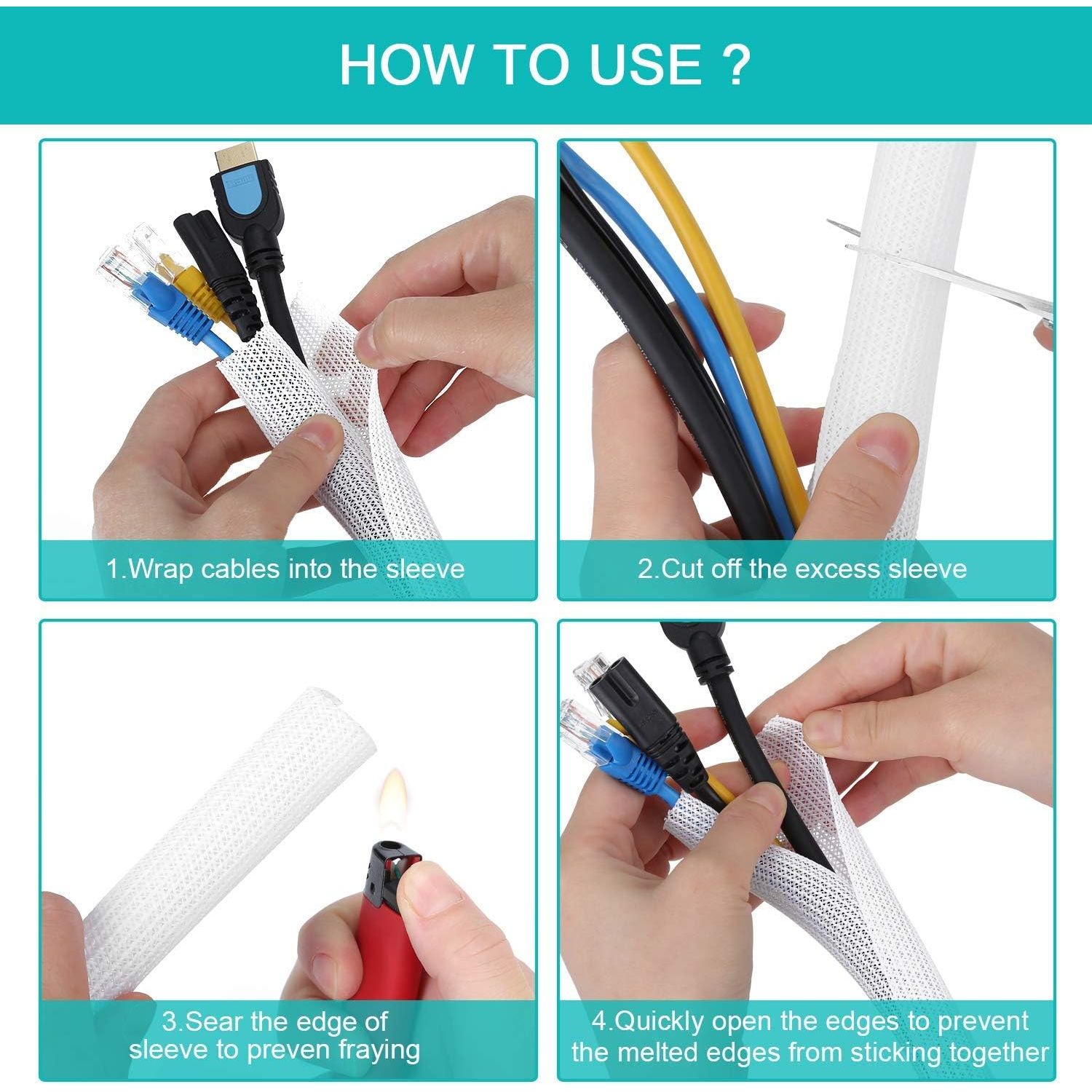 Buy now 6.6ft - 4/5 inch White Cable Sleeve, Cable Organizer for Desk PC TV Computer, Wire Protector Cable Wrap Cover, Cord Management for Home Office at indiglob india