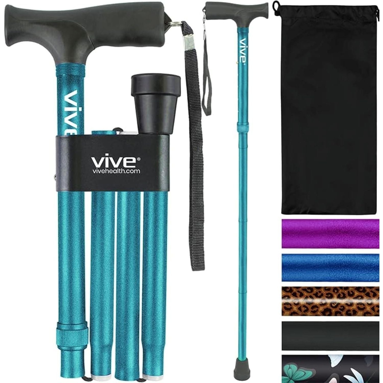 Buy now Vive Folding Cane - Foldable Walking Cane for Men, Women - Fold-up, Collapsible, Lightweight, Adjustable, Portable Hand Walking Stick - Balancing Mobility Aid - Comfortable Ergonomic Handle Teal at indiglob india