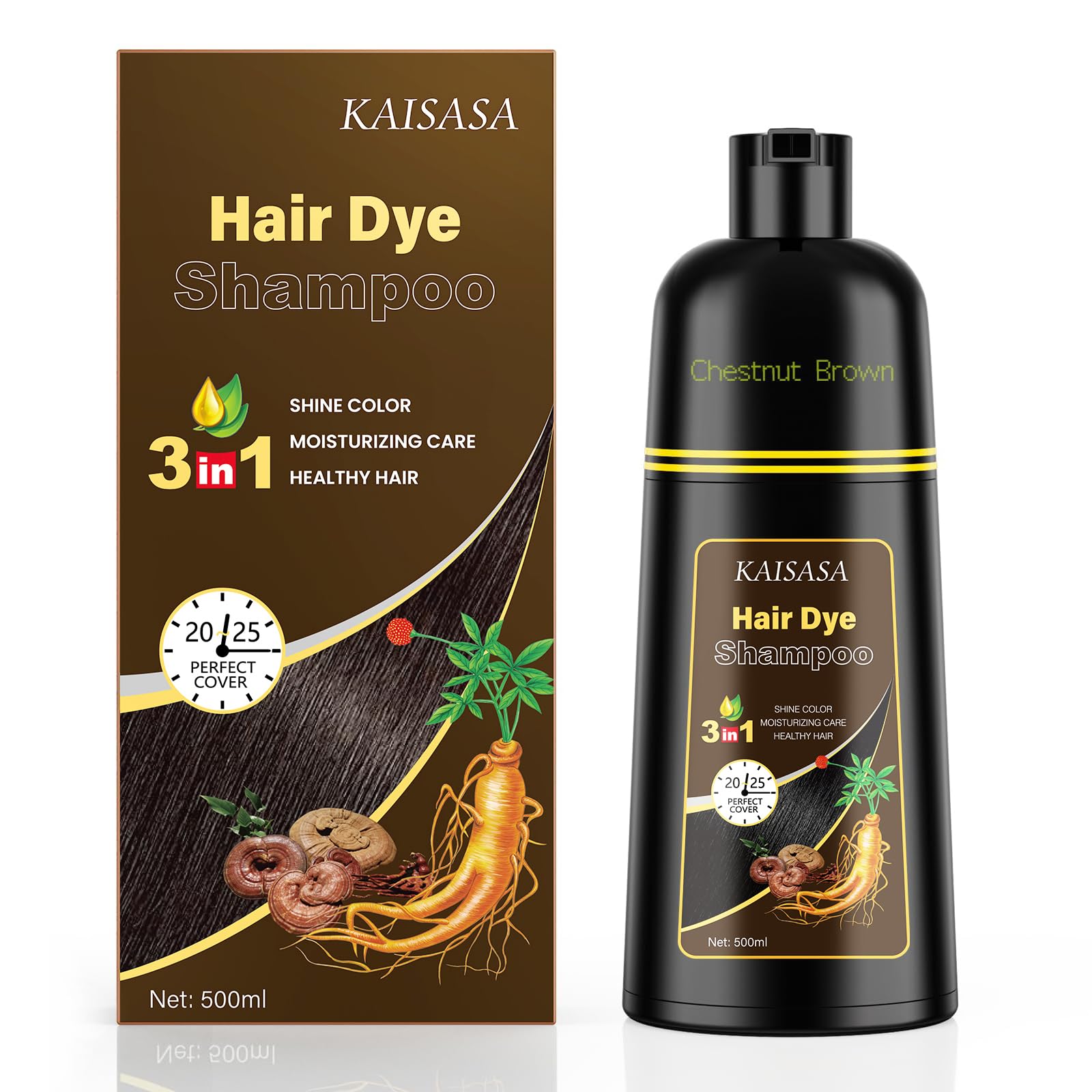 KAISASA Dark Burgundy Hair Dye Shampoo 3 in 1 for Gray Hair, Women & Men | Easy-to-Use Hair Color Shampoo for Full Gray Coverage and Daily Hair Care