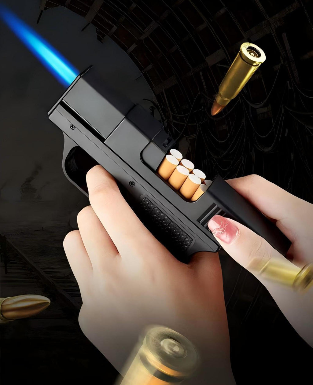 Tactical-Style Torch Lighter & Cigarette Case Combo, Windproof Blue Jet Flame, Multi-Function Tool, Ergonomic Zinc Alloy Body, Unique Birthday for Men(No Fuel)