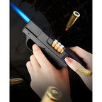 Tactical-Style Torch Lighter & Cigarette Case Combo, Windproof Blue Jet Flame, Multi-Function Tool, Ergonomic Zinc Alloy Body, Unique Birthday for Men(No Fuel)