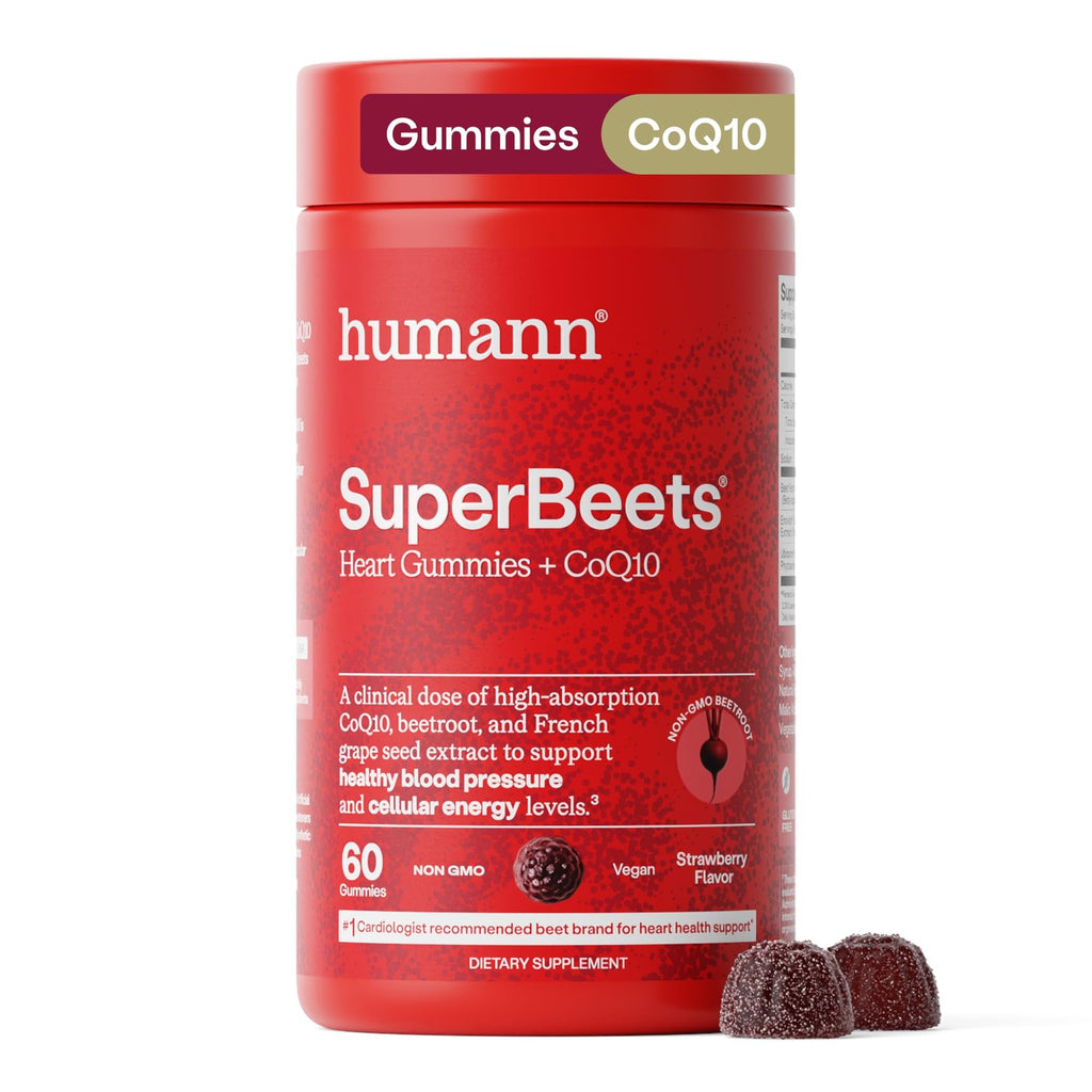 Humann SuperBeets 3-in-1 Heart Gummies - 3x Absorption CoQ10 - Plus Beetroot Extract & Grape Seed Extract for Advanced Heart Health, Cellular Energy & Circulation Support, Vegan, Gluten Free, 60 count