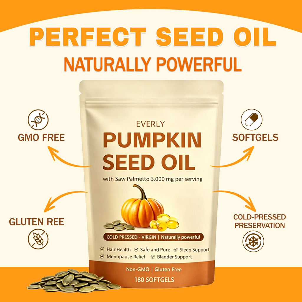 Everly Pumpkin Seed Oil with Saw Palmetto,180 Softgels