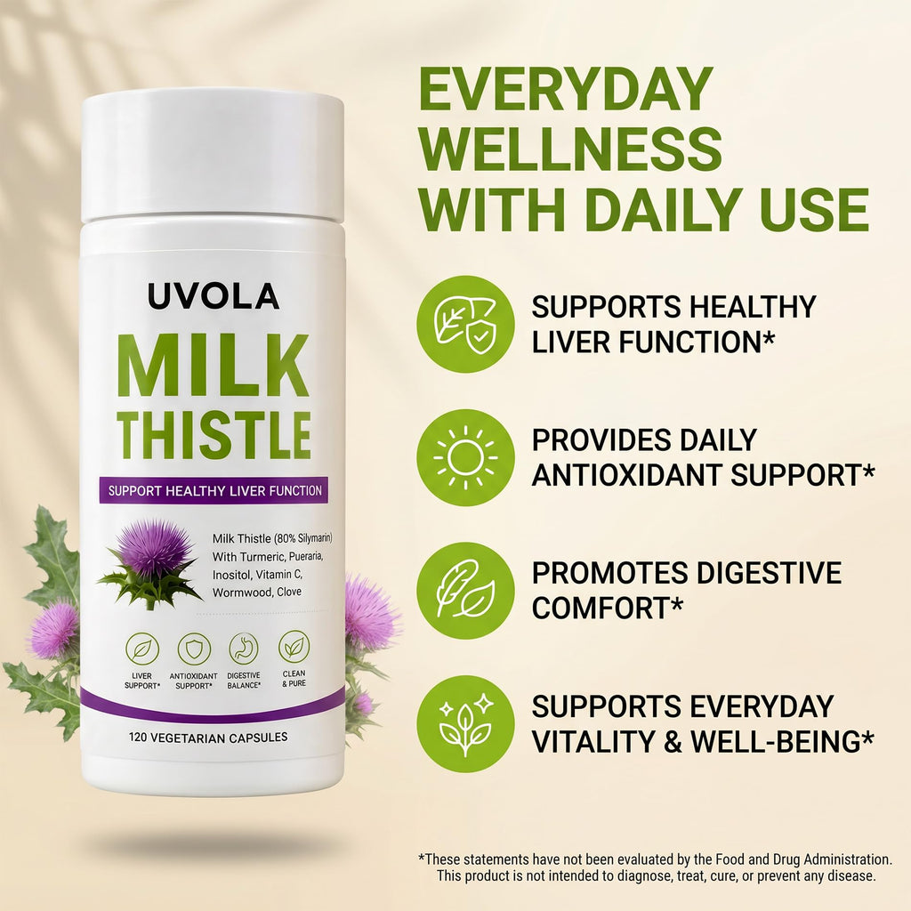 Milk Thistle Liver Support Supplement with 80% Silymarin, Inositol, Turmeric, Clove, Vitamin C and L-Methionine, Digestive and Antioxidant Support, 120 Capsules (1)