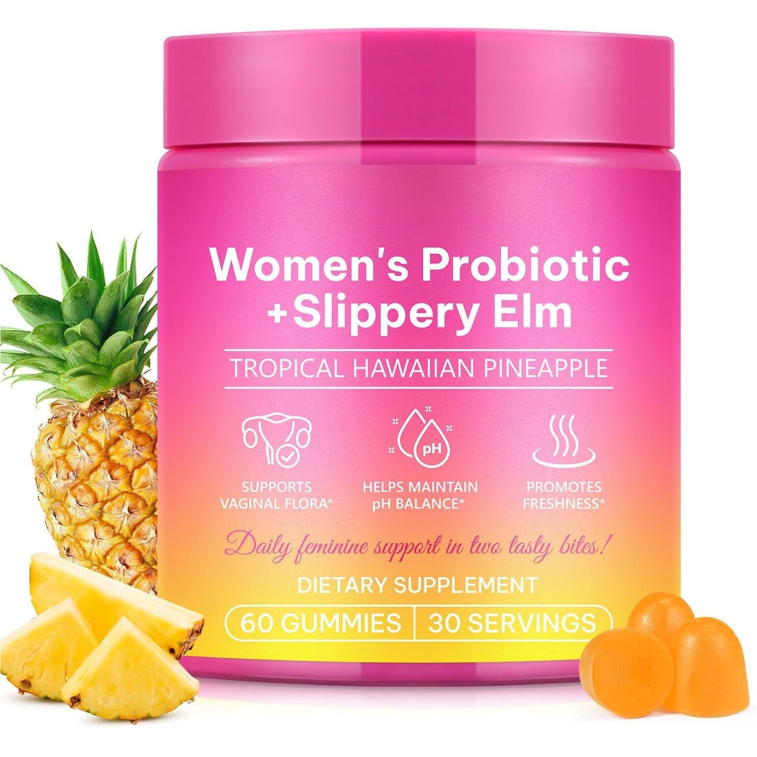 2Pack Feminine Probiotics Gummies,Vaginal Women Probiotic,Feminine Balance pH Gummies for Healthy Odor,Improve Immune,Support Vaginal Health,with Slippery Elm(60 Gummies)