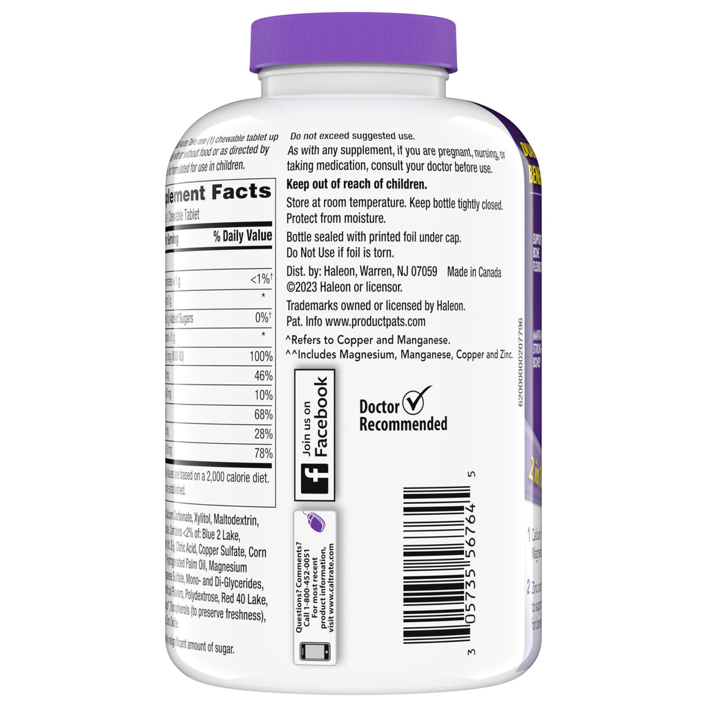 Caltrate Chewables 600 Plus D3 Vitamin D and Calcium Supplement, 155 count | Sugar Free, Highest Level of Vitamin D3, Maximizes Calcium Absorption to Support Strong Bones and Daily Function