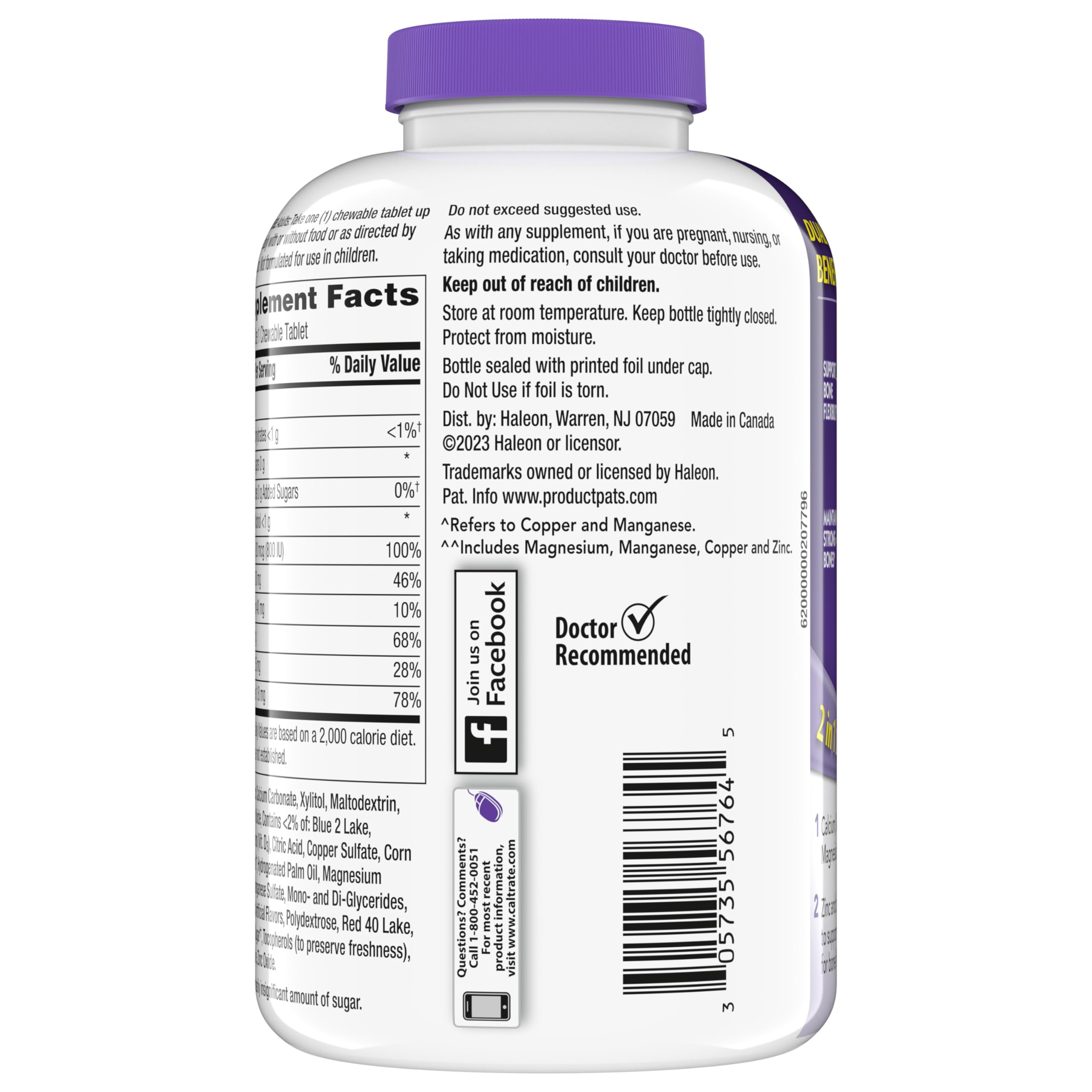 Caltrate Chewables 600 Plus D3 Vitamin D and Calcium Supplement, 155 count | Sugar Free, Highest Level of Vitamin D3, Maximizes Calcium Absorption to Support Strong Bones and Daily Function