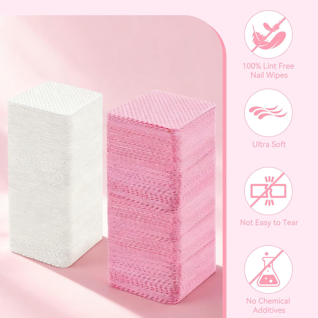 720Pcs Lint Free Nail Wipes, Absorbent, Soft, Non-Woven, No Lint | Nail Supplies, Nail Polish Wipe, Pads Gel Nails, Naile Glue Wipes, for Fingernail Polish Remover Eyelash Extensions Nail Art