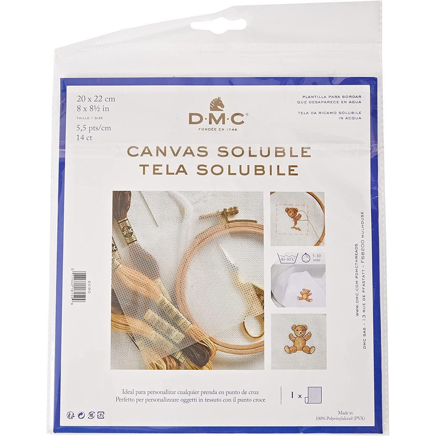 Buy now DMC DC90 Water Soluble Cross Stitch Canvas, 8 by 8-1/2-Inch, White, 14 Count Default at indiglob india