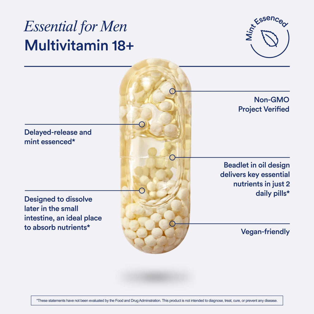 Ritual Men's 18+ Multivitamin - 60 Capsules - 30 Servings | Key Essential Vitamins and Minerals to Support Energy, Muscle, Heart, Brain Health* - Zinc, D3, B12, A, K2 - Vegan - Mint