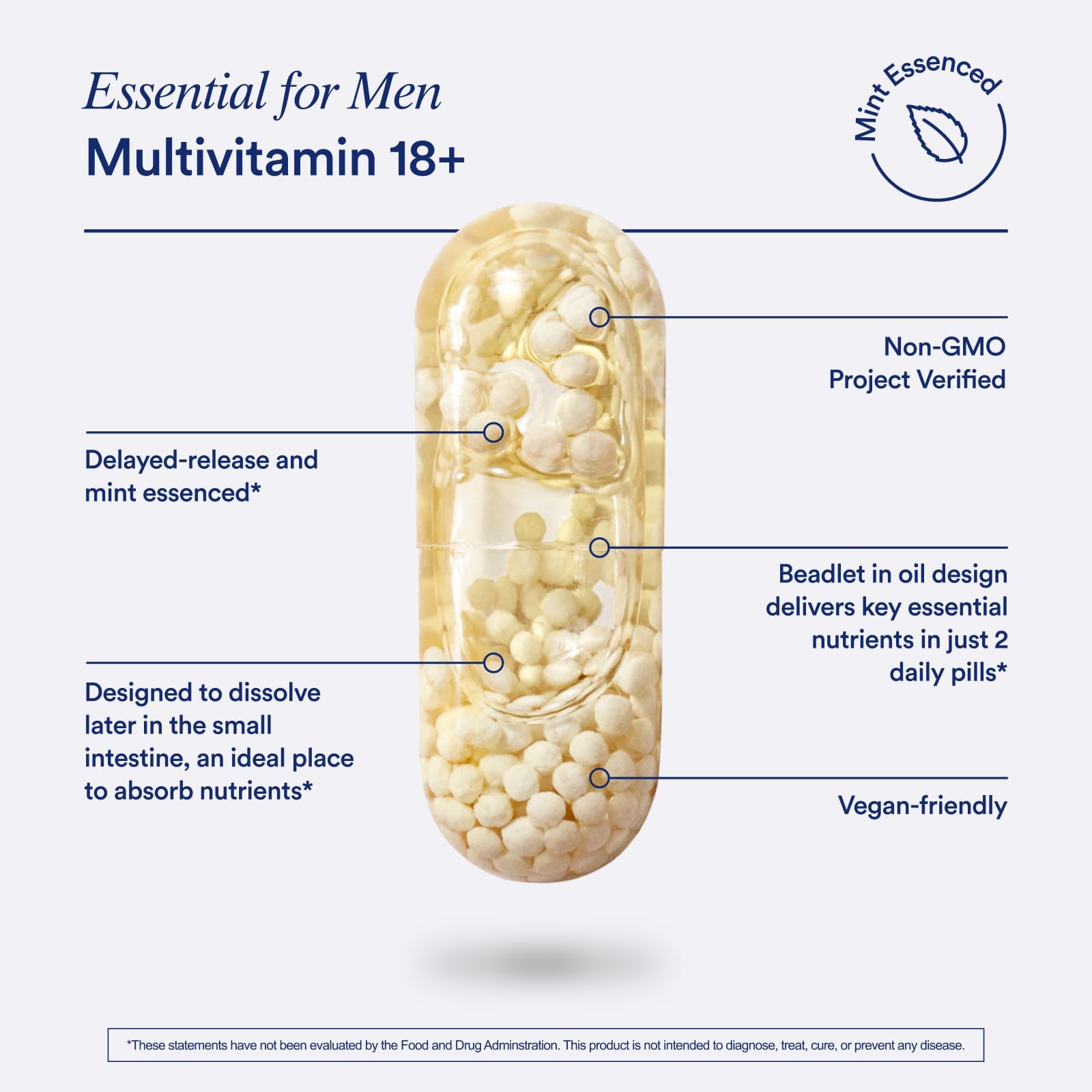 Ritual Men's 18+ Multivitamin - 60 Capsules - 30 Servings | Key Essential Vitamins and Minerals to Support Energy, Muscle, Heart, Brain Health* - Zinc, D3, B12, A, K2 - Vegan - Mint
