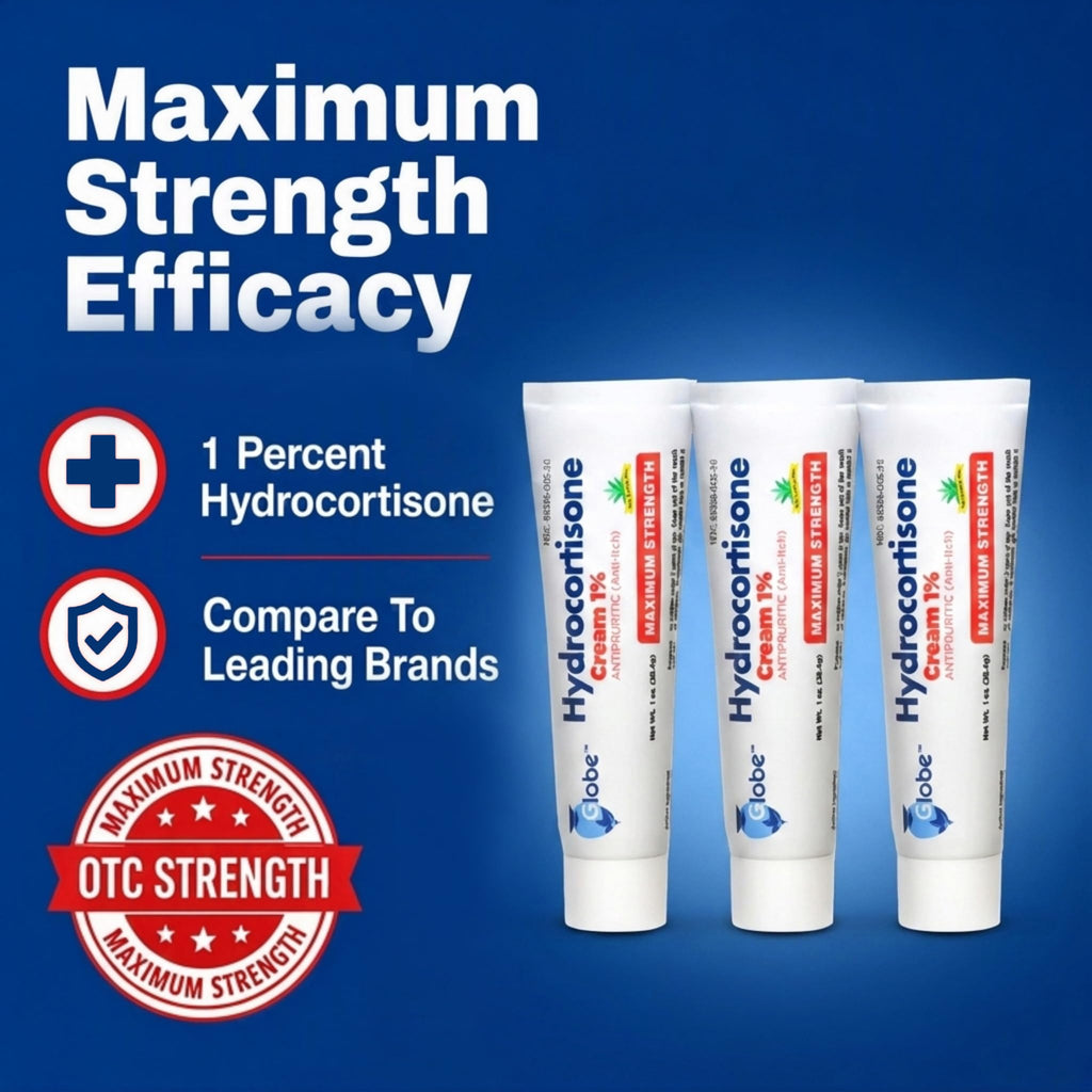 Globe Hydrocortisone Cream 1% with Aloe, Maximum Strength, 3 Pack, 1 oz