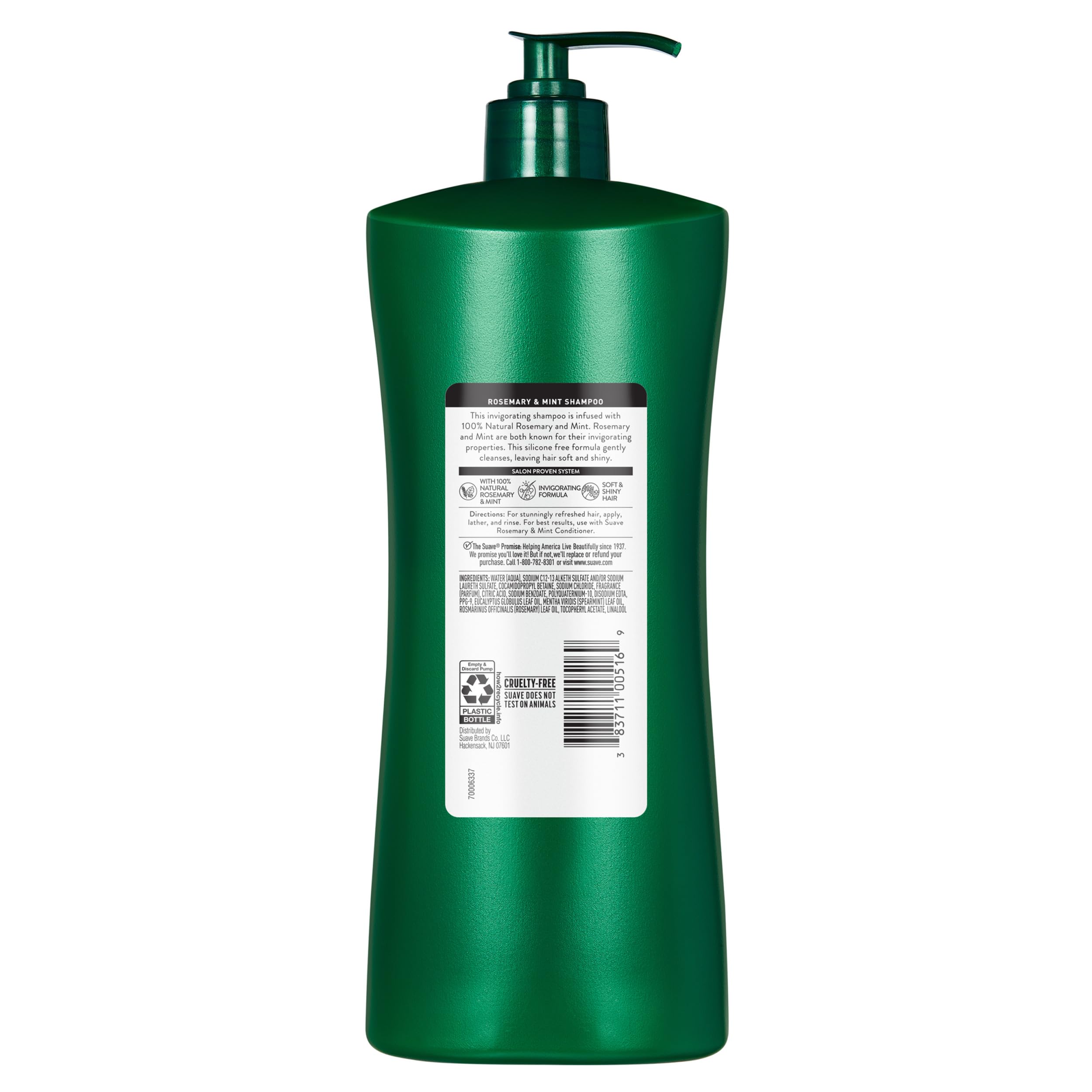 Suave Invigorating Shampoo with Rosemary & Mint, Refreshing & Replenishing Care for Healthy-Looking Hair, No Parabens, Phthalates, or Dyes, 28 FL OZ Bottle