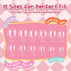 Premium imported Modelones short almond nail tips, 360 pieces for kids and small nail beds, perfect fit for petite hands.