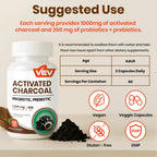 VEV Activated Charcoal with Organic Coconut Shell Charcoal & 50 Billion Probiotics – 120 Vegan Capsules for Digestive Wellness & Dietary Support