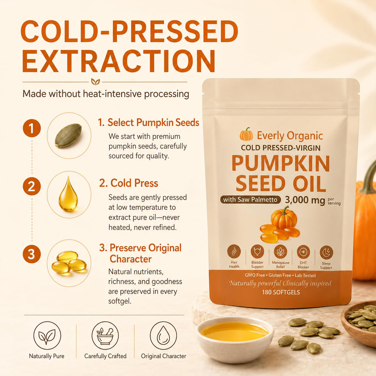 Everly Pumpkin Seed Oil,Upgraded Cold-Pressed Virgin,Non-GMO,180 Softgels