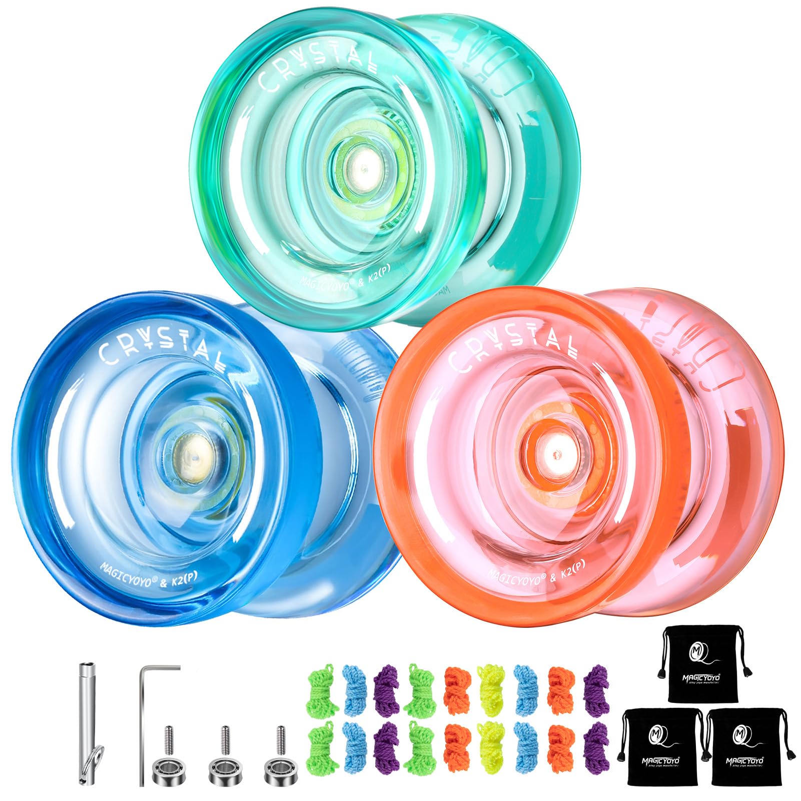 Buy now MAGICYOYO K2 Plus Crystal Orange Yoyo, Professional Fingerspin Trick Yo Yo for Kids/Adults, Responsive Yo-yo for Beginner, Replacement Unresponsive Bearing with 6 Yo yo Strings+Bearing Remover K2 Green+Blue+Orange at indiglob india