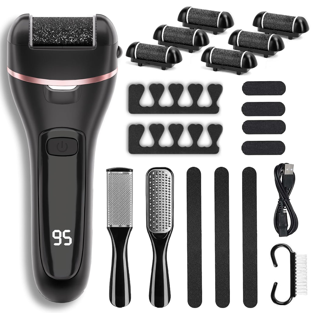 Wea&Hea Electric Foot Callus Remover, Upgraded 20-in-1 Pedicure Kit | 6 roller heads, 2 speeds, rechargeable, IPX6 waterproof wet dry use for hard calluses and cracked heels