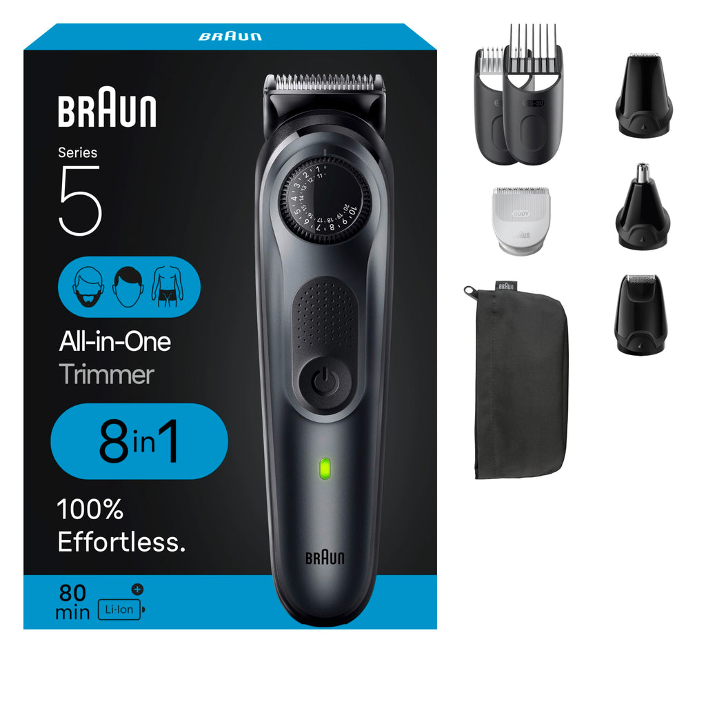 Braun All-in-One Style Kit Series 5 5471, 8-in-1 Trimmer for Men with Beard Trimmer, Body Trimmer for Manscaping, Hair Clippers & More, Ultra-Sharp Blade, 40 Length Settings, Waterproof