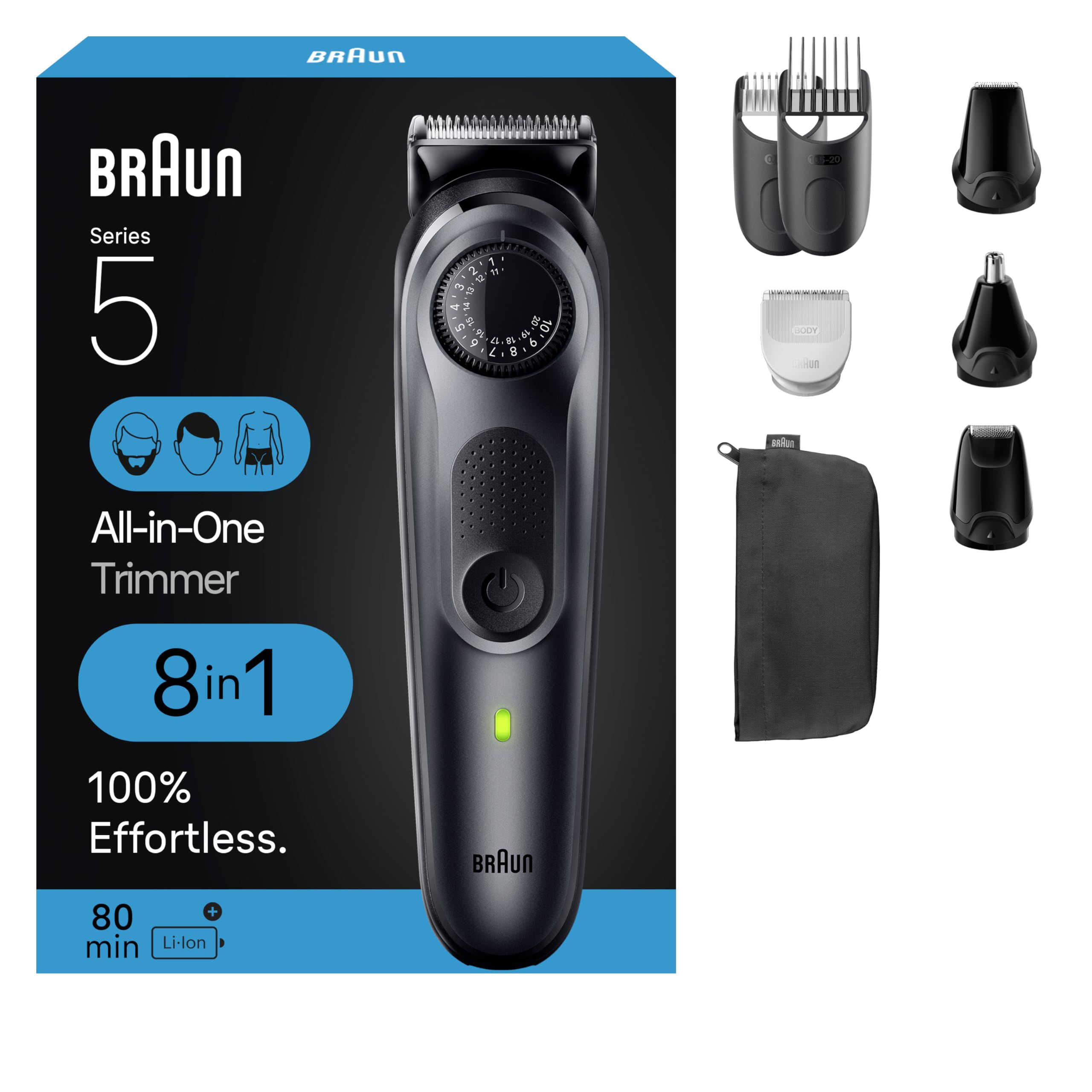 Braun All-in-One Style Kit Series 5 5471, 8-in-1 Trimmer for Men with Beard Trimmer, Body Trimmer for Manscaping, Hair Clippers & More, Ultra-Sharp Blade, 40 Length Settings, Waterproof
