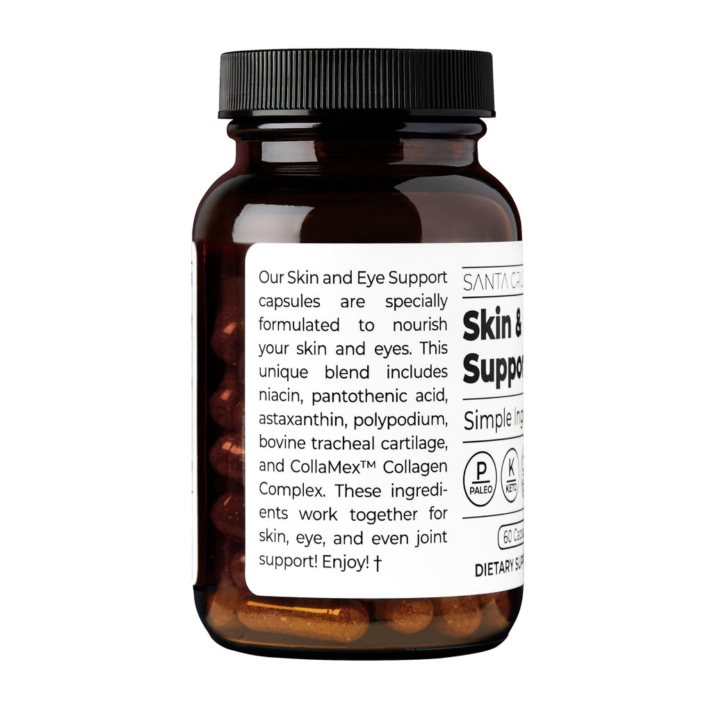 Santa Cruz Paleo Skin & Eye Capsules, Simple Daily Formula for Skin Appearance & Eye Routine, Clean Ingredients, Gluten Free, Keto & Paleo Friendly, 60 Capsules