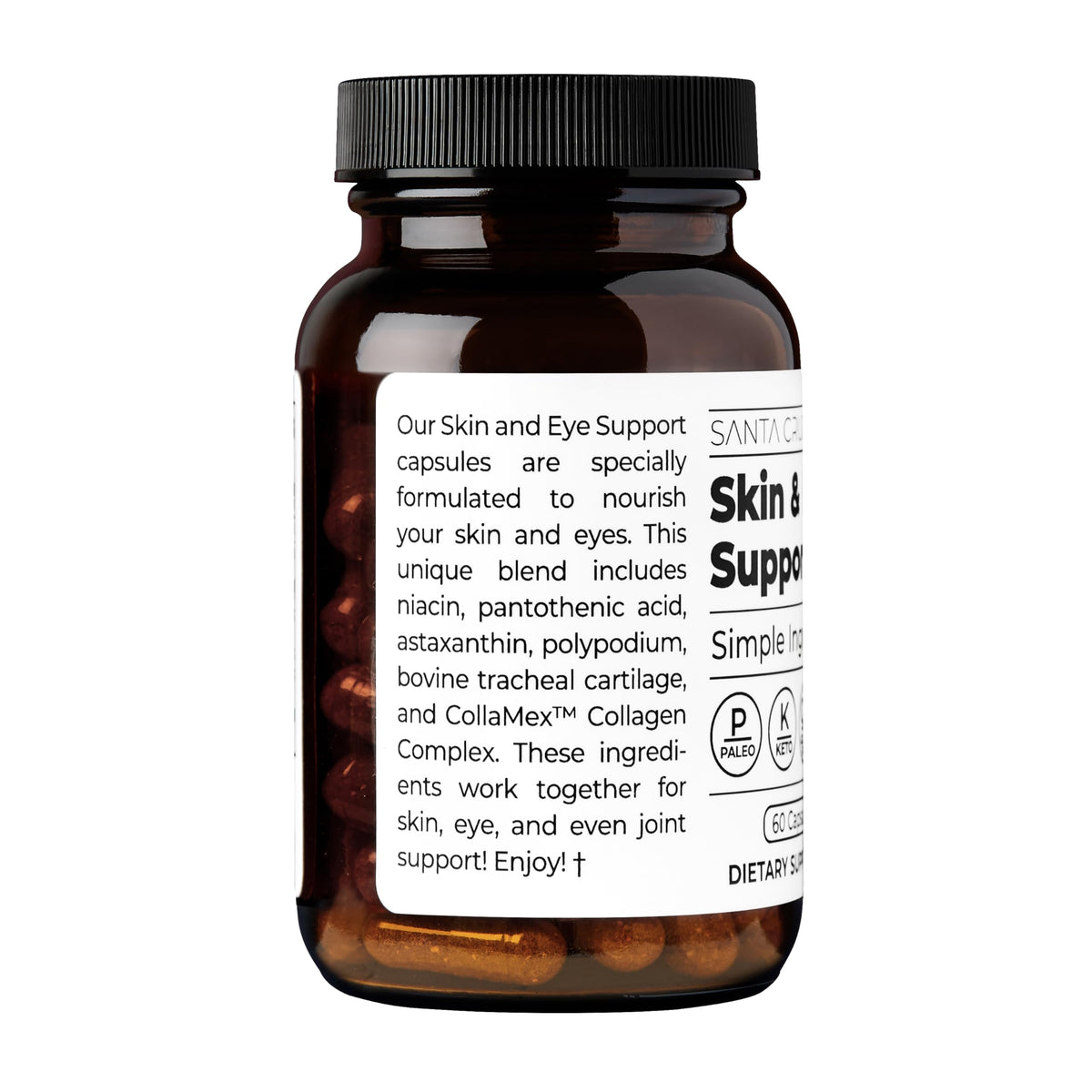 Santa Cruz Paleo Skin & Eye Capsules, Simple Daily Formula for Skin Appearance & Eye Routine, Clean Ingredients, Gluten Free, Keto & Paleo Friendly, 60 Capsules