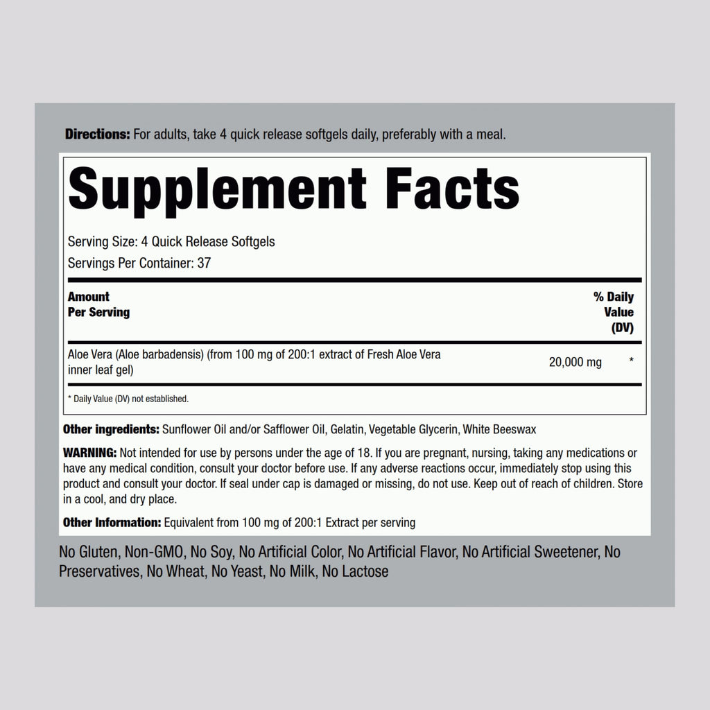Piping Rock Aloe Vera Supplement | 150 Softgels