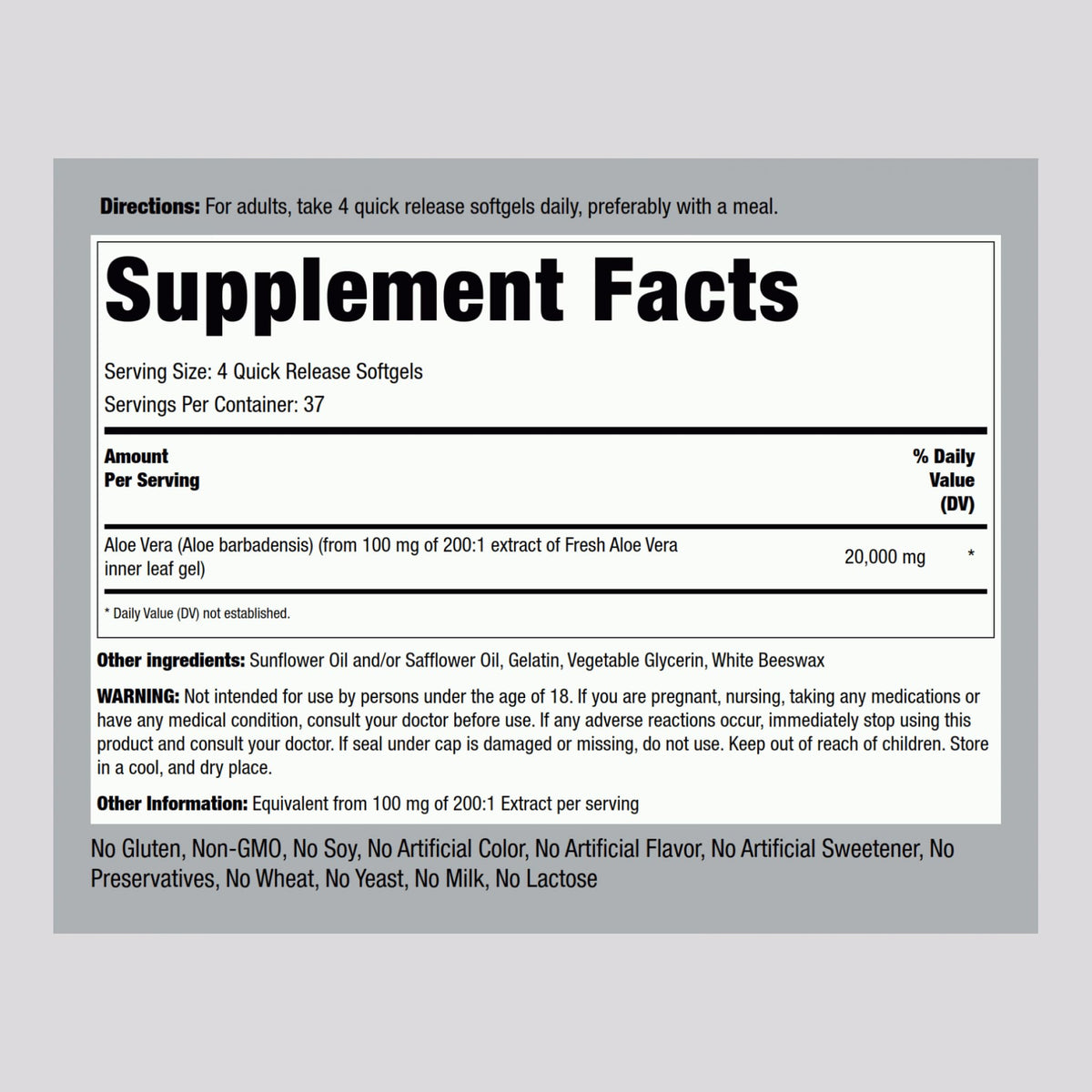 Piping Rock Aloe Vera Supplement | 150 Softgels