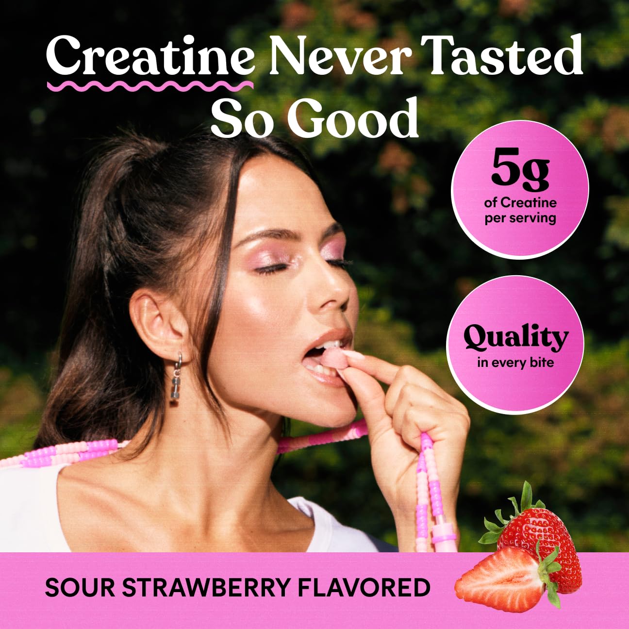 Lemme Creatine Monohydrate Gummies, Sour Strawberry (60 Gummies) | 5g Creatine for Lean Muscle, Strength, Recovery & Cognitive Health with Ginseng for Absorption. NSF Certified for Women & Men