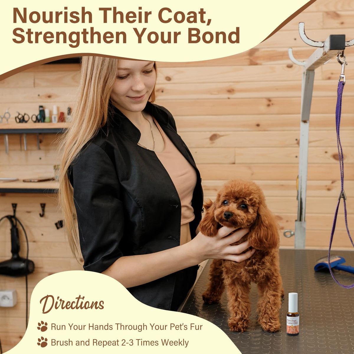 Pet Fur Care Oil - Detangles, Reduces Shedding - Adds Shine with Collagen & Natural Oils - Leave-in Conditioner for Dogs & Cats - 1.01 fl. oz