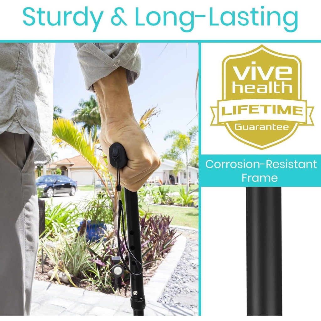 Buy now Vive Folding Cane - Foldable Walking Cane for Men, Women - Fold-up, Collapsible, Lightweight, Adjustable, Portable Hand Walking Stick - Balancing Mobility Aid - Comfortable Ergonomic Handle at indiglob india