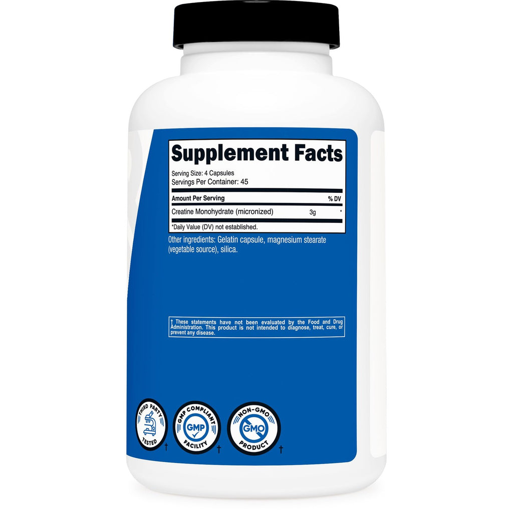 Nutricost Creatine Monohydrate 3,000mg, 180 Capsules (750mg Per Capsule) | Gluten Free, GMO-Free